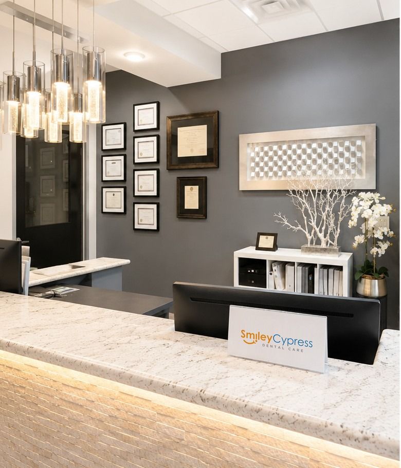 Front desk at Smiley Cypress Dental Care in Cypress, TX